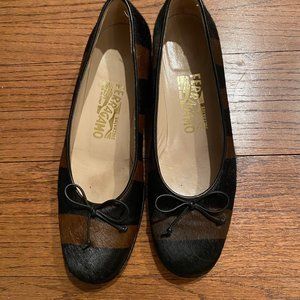 Salvatore Ferragamo Ponyhair Black and Brown Ballet Flats / Heels with Bow